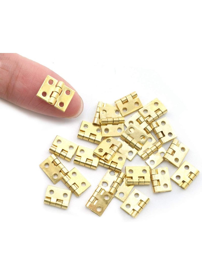 24-Pack Mini Brass Hinges 10x8mm 180 Degree Rotation Miniature Furniture Hardware with Mounting Nails for Jewelry Box Dollhouse Cabinet Door Closet DIY Accessories - Golden - Image 2